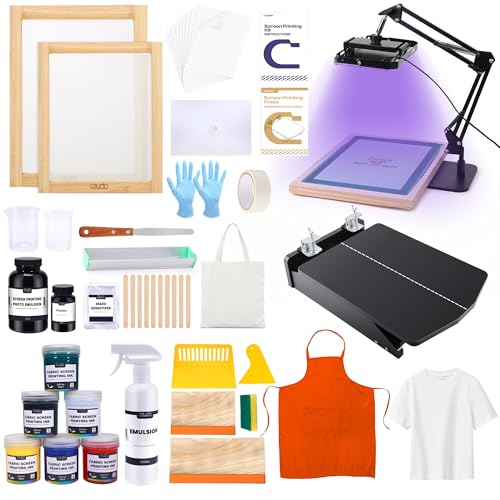 Caydo 59 Pieces All-in-One Screen Printing Kit with Screen Printer, 50W Exposure Screen Printing Light, Photo Emulsion Kit, Screen Printing Frames, Instructions - Image 1