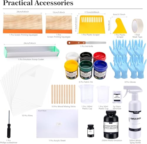 Caydo 59 Pieces All-in-One Screen Printing Kit with Screen Printer, 50W Exposure Screen Printing Light, Photo Emulsion Kit, Screen Printing Frames, Instructions - Image 2