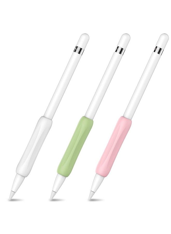 Ahastyle 3 عبوات من مقبض قلم أبل سيليكون مريح متوافق مع قلم أبل الجيل الأول والثاني (أبيض أخضر وردي) - Image 2