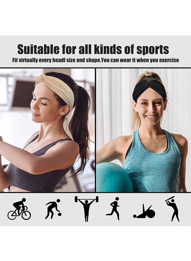 Ant 6Pcs Wide Twist Headbands for Women, Boho Turban, No Slip Wide Twisted Knot Hairbands, Leopard Print Serpentine Tie-Dye Solid Color Style Stretchy Criss Cross Head Band for Yoga Sport Workout  - Image 4