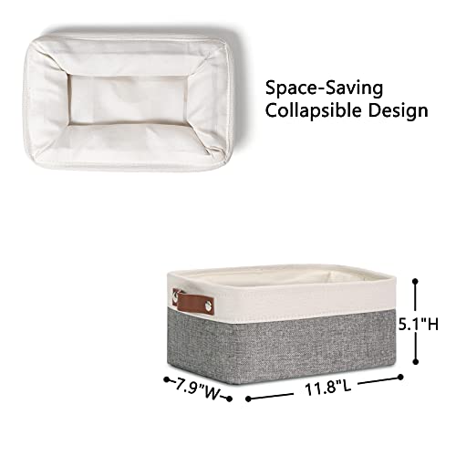 DULLEMELO سلال تخزين صغيرة DULLEMELO مجموعة 6، سلال تخزين هدايا قابلة للطي من القماش للرفوف، الخزائن، حضانة الأطفال، المنزل، تنظيم المكتب، صناديق تخزين مستطيلة من قماش الكانفاس (6 قطع، أبيض ورمادي) - Image 4