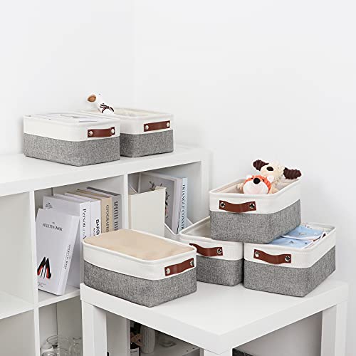 DULLEMELO سلال تخزين صغيرة DULLEMELO مجموعة 6، سلال تخزين هدايا قابلة للطي من القماش للرفوف، الخزائن، حضانة الأطفال، المنزل، تنظيم المكتب، صناديق تخزين مستطيلة من قماش الكانفاس (6 قطع، أبيض ورمادي) - Image 5
