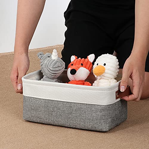 DULLEMELO سلال تخزين صغيرة DULLEMELO مجموعة 6، سلال تخزين هدايا قابلة للطي من القماش للرفوف، الخزائن، حضانة الأطفال، المنزل، تنظيم المكتب، صناديق تخزين مستطيلة من قماش الكانفاس (6 قطع، أبيض ورمادي) - Image 3