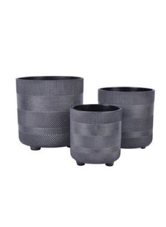 Geno 3-Piece High-Quality Matte Finishing Ceramic Flower Pot Set Grey 26 x 44 x 64 cm LC5006-3S 