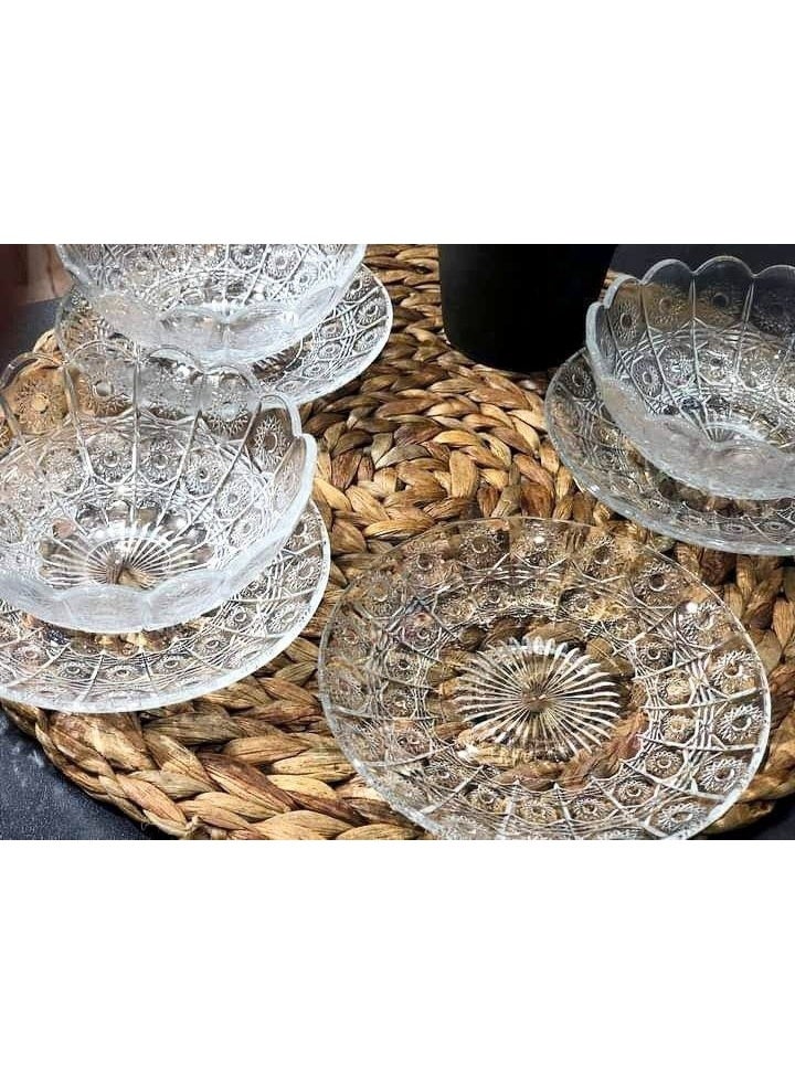 طقم خشاف بوهيمي  12 قطعة  ٦ طبق + ٦ بولة مقاس 12  زجاج نقي - Image 3