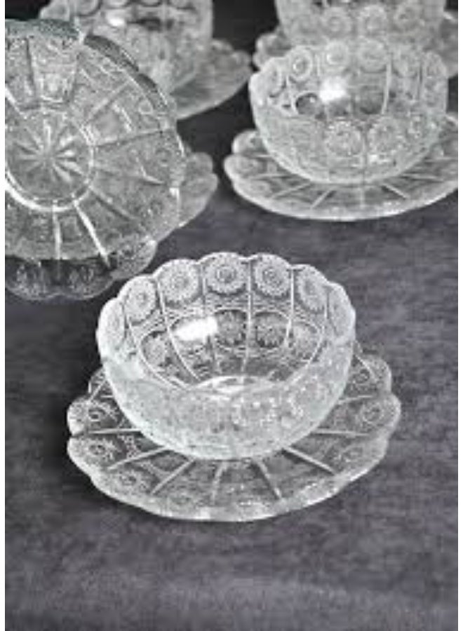 طقم خشاف بوهيمي  12 قطعة  ٦ طبق + ٦ بولة مقاس 12  زجاج نقي - Image 1