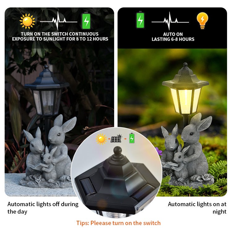 Hot Selling Rabbit Family Solar Outdoor Light Resin Statue for Garden Lawn Decorative Night Lamp - Image 2