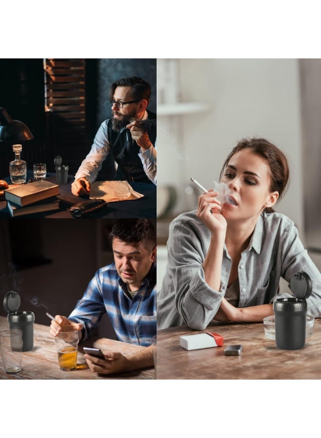 Car Ashtray with LED Color Breathing Light, Portable Smokeless Car Ashtray with Odor-Blocking Lid, Detachable Ceramic Inner Liner, Mini Car Trash Can for Cup Holder, Stainless Steel & ABS, Carbon Fiber Design - Image 2