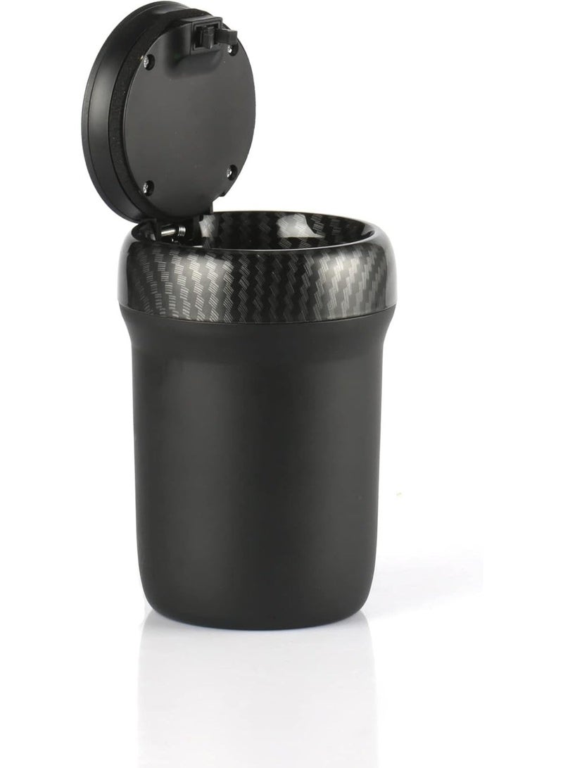 Car Ashtray with LED Color Breathing Light, Portable Smokeless Car Ashtray with Odor-Blocking Lid, Detachable Ceramic Inner Liner, Mini Car Trash Can for Cup Holder, Stainless Steel & ABS, Carbon Fiber Design - Image 1