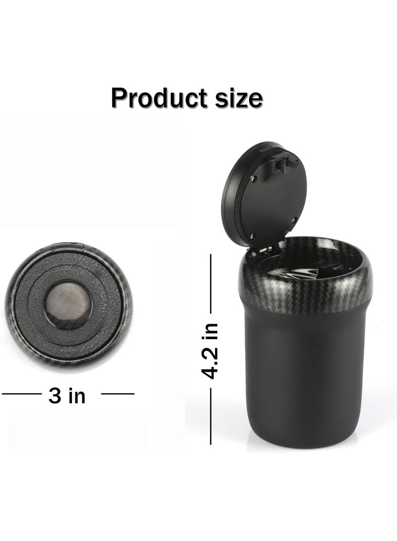 Car Ashtray with LED Color Breathing Light, Portable Smokeless Car Ashtray with Odor-Blocking Lid, Detachable Ceramic Inner Liner, Mini Car Trash Can for Cup Holder, Stainless Steel & ABS, Carbon Fiber Design - Image 3