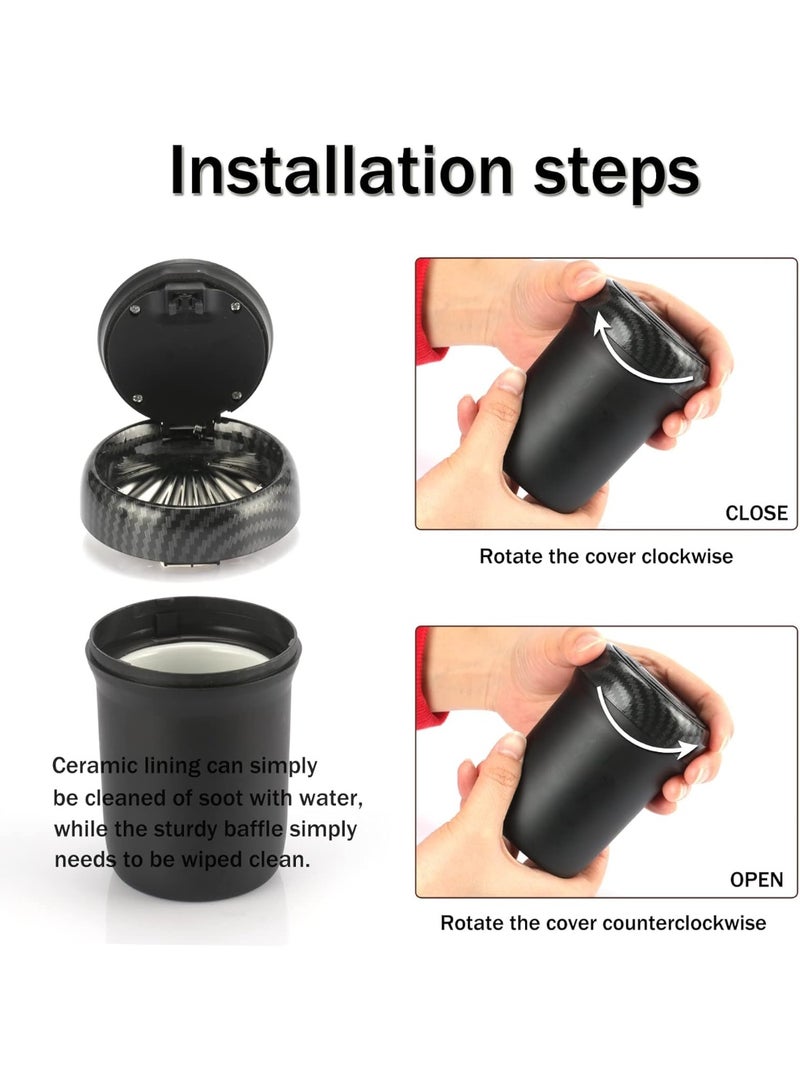 Car Ashtray with LED Color Breathing Light, Portable Smokeless Car Ashtray with Odor-Blocking Lid, Detachable Ceramic Inner Liner, Mini Car Trash Can for Cup Holder, Stainless Steel & ABS, Carbon Fiber Design - Image 5