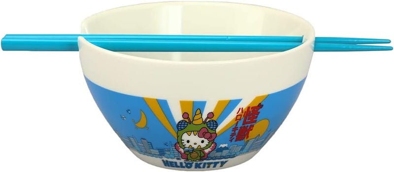 Bio World Hello Kitty Kaiju Ceramic 20 oz Ramen Bowl with Chopsticks - Image 1