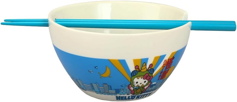 Bio World Hello Kitty Kaiju Ceramic 20 oz Ramen Bowl with Chopsticks - Image 2