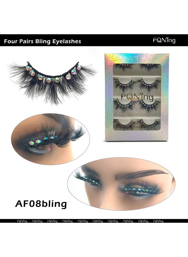 FQNing False Eyelashes With Glitter Rhinestones On Bling Lashes 2023 Sparkle Full Strip Mink Eyelash 4 Pairs… (Af08Bling) - Image 3