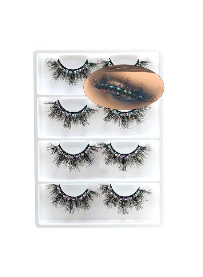 FQNing False Eyelashes With Glitter Rhinestones On Bling Lashes 2023 Sparkle Full Strip Mink Eyelash 4 Pairs… (Af08Bling) - Image 2