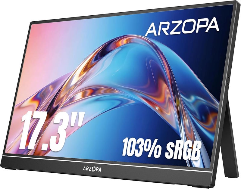 ترقية التكنولوجيا المبتكرة شاشة المحمولة 17.3 بوصة، 1080P FHD HDR IPS مع حامل، شاشة كمبيوتر محمول خارجية HDMI USB C لأجهزة الكمبيوتر الشخصي، ماك، الهاتف، إكس بوكس، سويتش، بلاي ستيشن 5 - A1M - Image 1