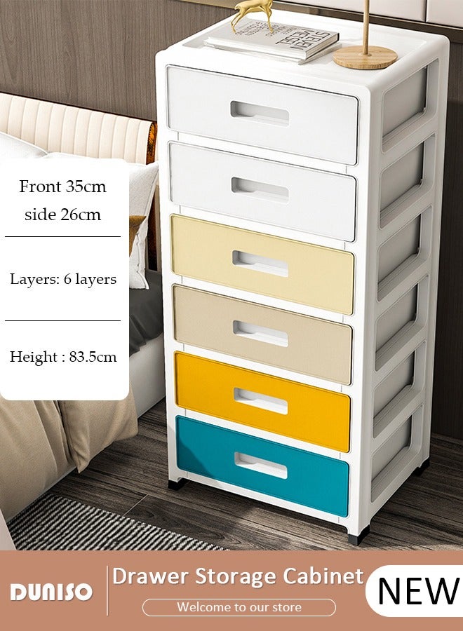 DUNISO 6 Layers Drawer Storage Cabinet Drawer Plastic Containers Box with Wheels 35CM Wide Slit Cabinet Drawer Unit Multipurpose Drawer Storage Organizer for Kitchen Bedroom Bathroom and Living Room  - Image 1