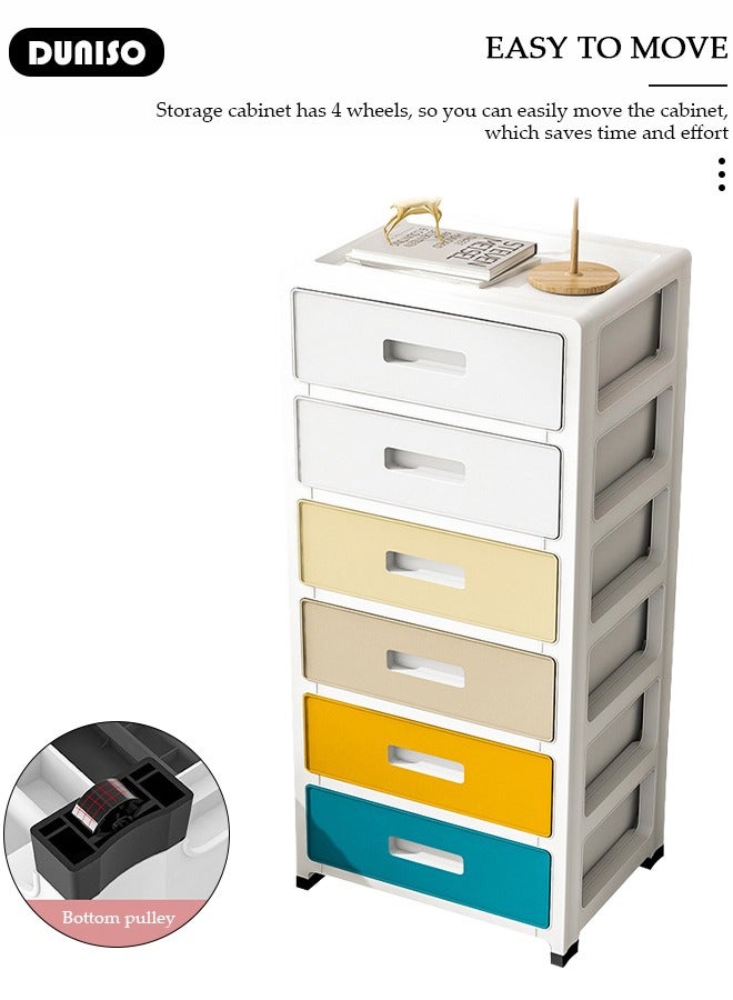 DUNISO 6 Layers Drawer Storage Cabinet Drawer Plastic Containers Box with Wheels 35CM Wide Slit Cabinet Drawer Unit Multipurpose Drawer Storage Organizer for Kitchen Bedroom Bathroom and Living Room  - Image 3