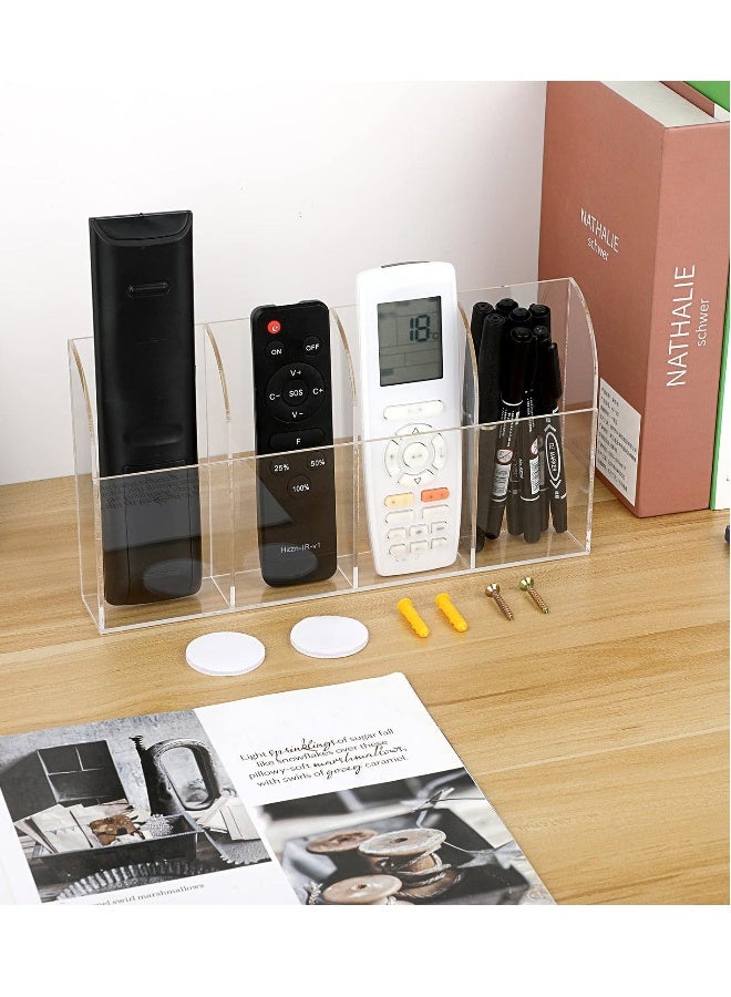 Wall Mount Remote Control Holder, Wall Mount Phone Holder, Clear Acrylic Media Organizer Storage Box, for Bedroom Kitchen Bathroom, Three Compartments - Image 1