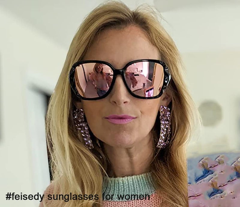 FEISEDY نظارات شمسية مربعة نسائية من فيزيدي مزودة بعدسات قطبية وإطار لامع متلألئ B2289 - Image 3
