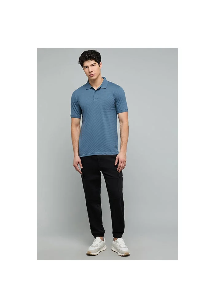 أر أند بي Textured Polo T-Shirt with Short Sleeves