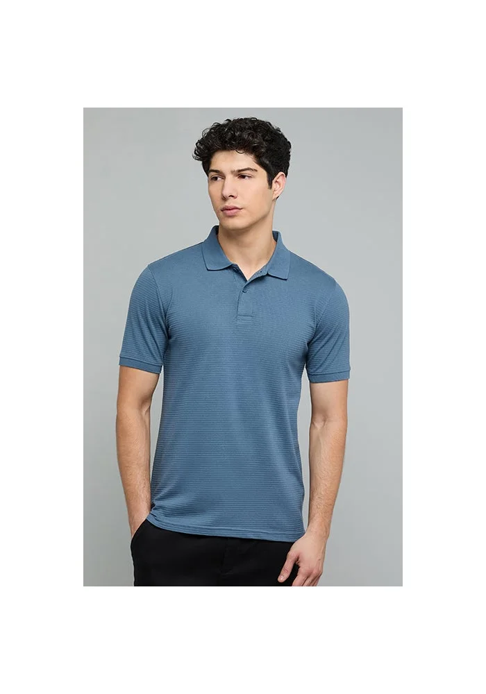 أر أند بي Textured Polo T-Shirt with Short Sleeves