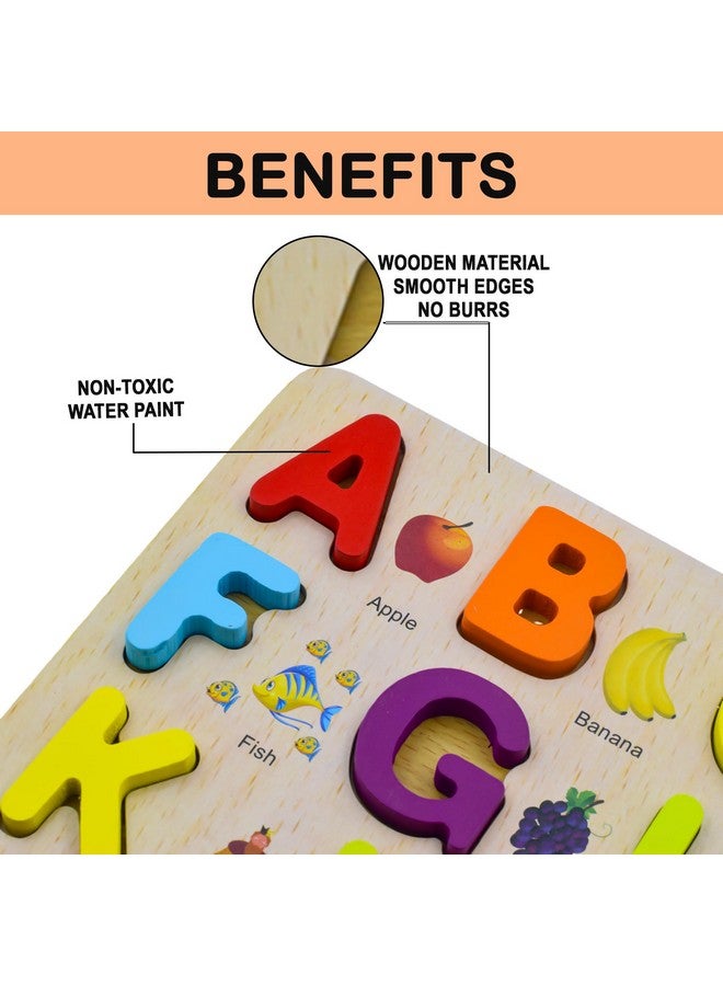 wishkey 3d wooden capital alphabet puzzles with pictures for children, montessori educational learning letters puzzle board toy- Multi color - Image 4