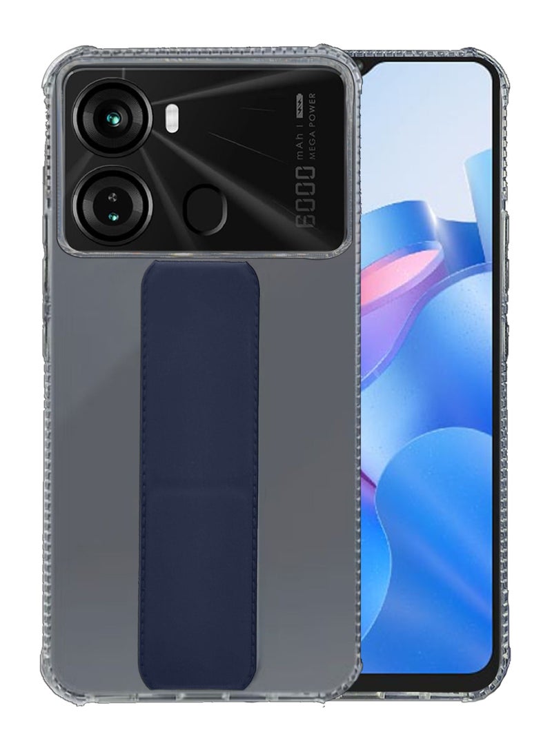 غطاء شفاف مضاد للصدمات من السيليكون لهاتف itel P40 - مع حامل يد ومثبت - شفاف/أزرق - Image 1