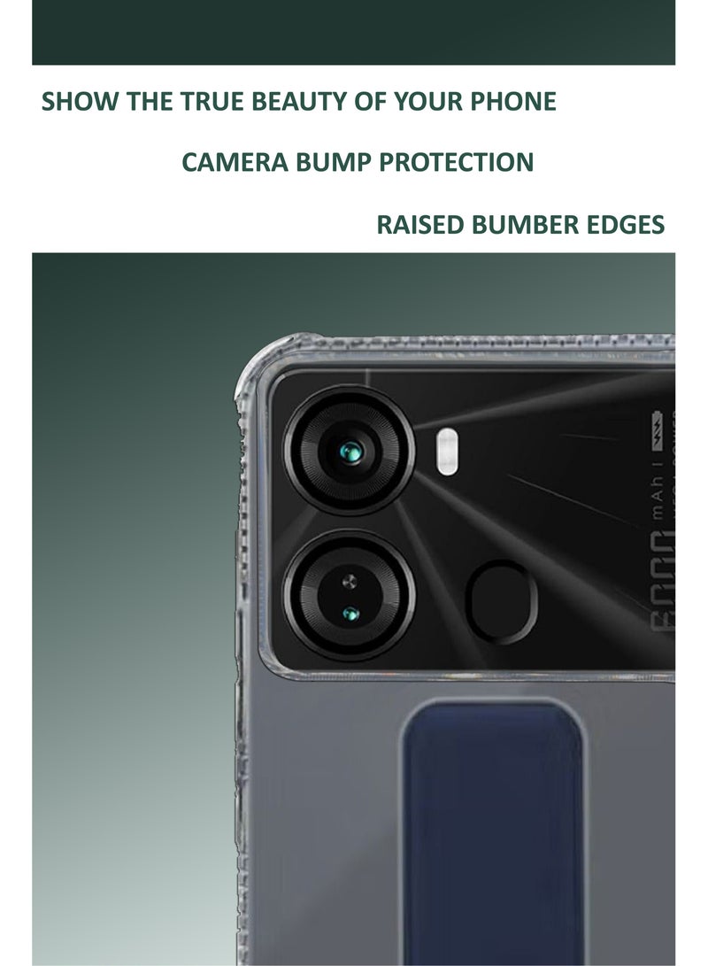 غطاء شفاف مضاد للصدمات من السيليكون لهاتف itel P40 - مع حامل يد ومثبت - شفاف/أزرق - Image 4