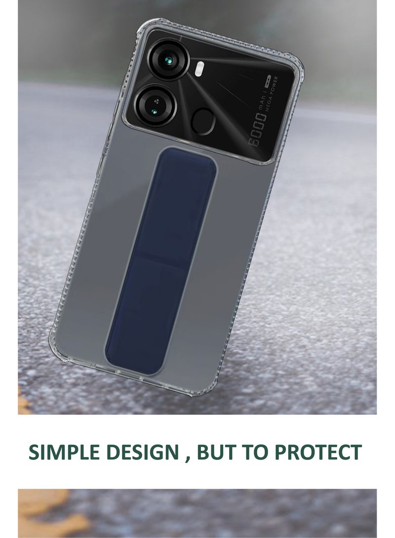 غطاء شفاف مضاد للصدمات من السيليكون لهاتف itel P40 - مع حامل يد ومثبت - شفاف/أزرق - Image 3