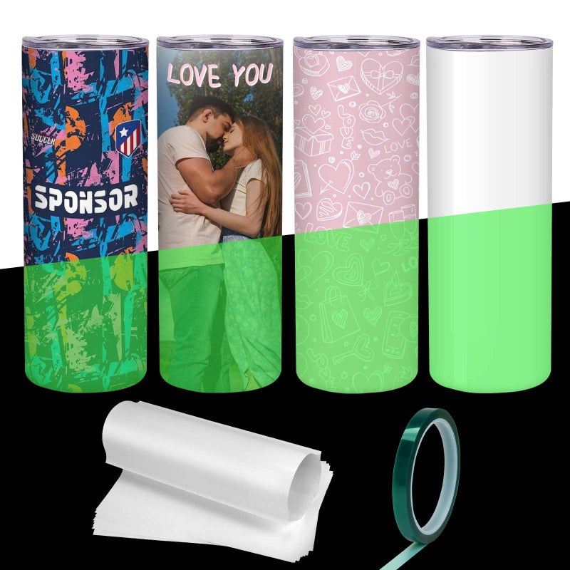 ShineMe Sublimation Tumblers 20 oz Glow in the Dark Sublimation Cups with Spill Proof Lids and Shrink Wrap 4 pack Stainless Steel Tumbler for Mothers Day Gift