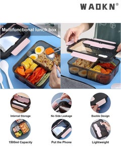 WAOKN Lunch Box-3 Compartment Lunch Containers for Adults and Kids,Food Grade Plastic Lunch Box with with Spoon & Fork,BPA Free,Leak-proof,Dishwasher Safe,Microwave Safe(Pink)  - Image 4