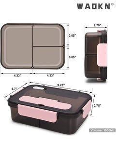 WAOKN Lunch Box-3 Compartment Lunch Containers for Adults and Kids,Food Grade Plastic Lunch Box with with Spoon & Fork,BPA Free,Leak-proof,Dishwasher Safe,Microwave Safe(Pink)  - Image 2