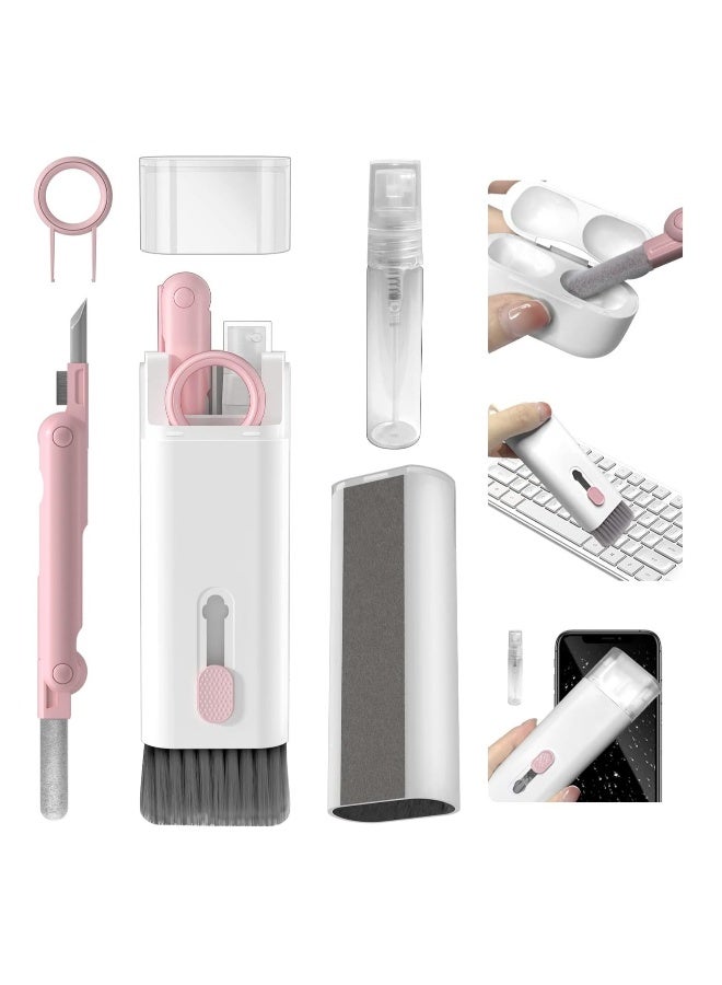 DUSALA 7 in 1 Computer Keyboard Cleaning Brush Set Earbuds Cleaning Pen Wireless Bluetooth Headset Charging Box Electronics Keyboard Cleaning Tools Cleaner Keycap Puller Kit (Pink) - Image 1