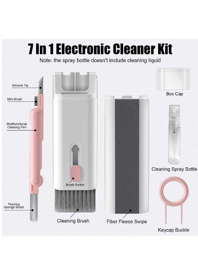 DUSALA 7 in 1 Computer Keyboard Cleaning Brush Set Earbuds Cleaning Pen Wireless Bluetooth Headset Charging Box Electronics Keyboard Cleaning Tools Cleaner Keycap Puller Kit (Pink) - Image 2