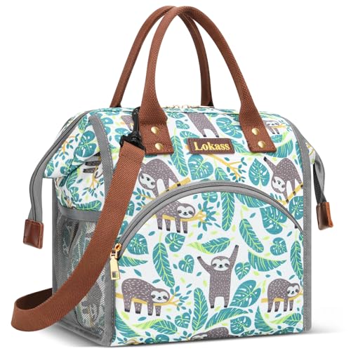 LOKASS Lunch Bag Insulated Lunch Box Wide-Open Lunch Tote Bag Large Drinks Holder Durable Nylon Snacks Organizer with Removable Shoulder Strap for Women Men Adults Work Outdoor,Sloth - Image 1