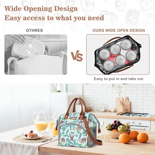 LOKASS Lunch Bag Insulated Lunch Box Wide-Open Lunch Tote Bag Large Drinks Holder Durable Nylon Snacks Organizer with Removable Shoulder Strap for Women Men Adults Work Outdoor,Sloth - Image 2