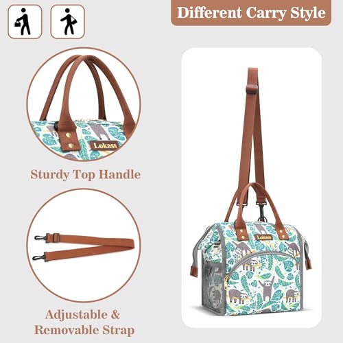LOKASS Lunch Bag Insulated Lunch Box Wide-Open Lunch Tote Bag Large Drinks Holder Durable Nylon Snacks Organizer with Removable Shoulder Strap for Women Men Adults Work Outdoor,Sloth - Image 5