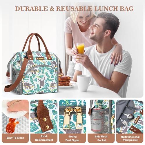 LOKASS Lunch Bag Insulated Lunch Box Wide-Open Lunch Tote Bag Large Drinks Holder Durable Nylon Snacks Organizer with Removable Shoulder Strap for Women Men Adults Work Outdoor,Sloth - Image 4