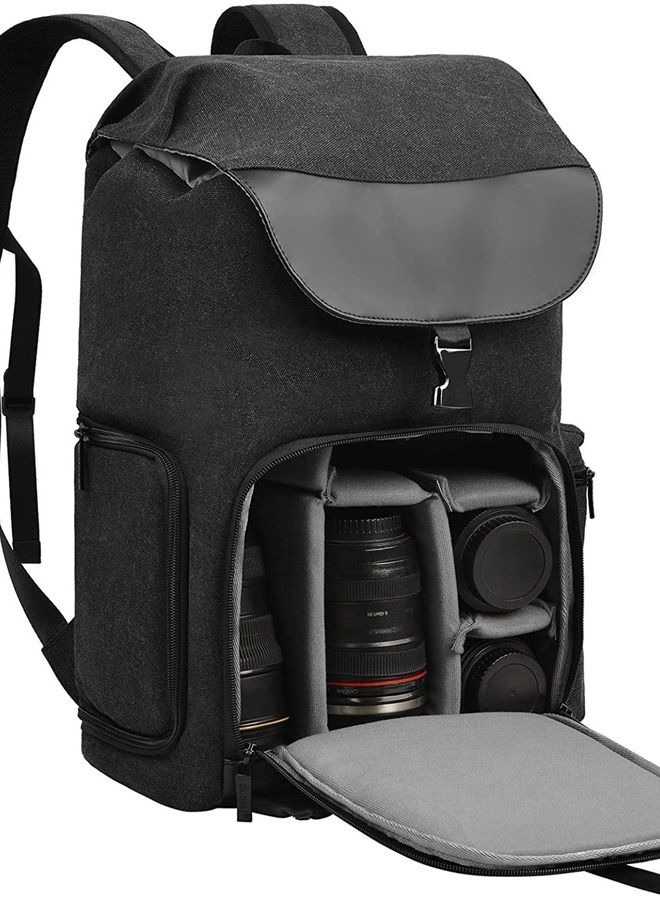 Caden Camera Backpack Canvas Camera Bag for DSLR/SLR Mirrorless Camera with 15.6 inches Laptop Compartment, Camera Case Compatible for Sony Canon Nikon Cameras and Lens Tripod Waterproof Black - Image 1