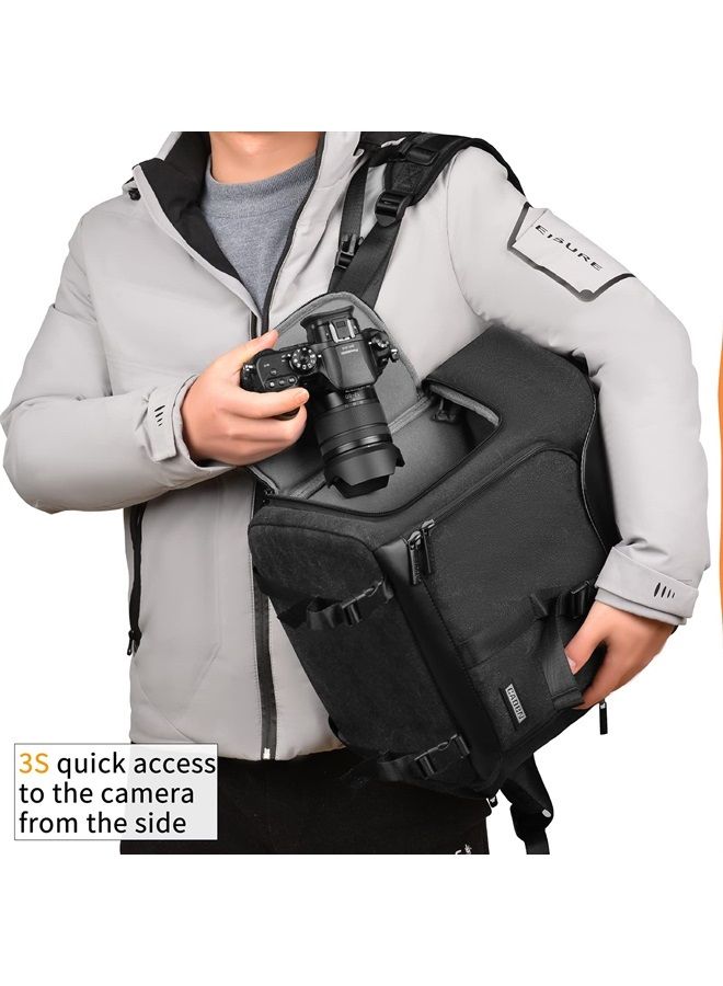 Caden Camera Backpack Canvas Camera Bag for DSLR/SLR Mirrorless Camera with 15.6 inches Laptop Compartment, Camera Case Compatible for Sony Canon Nikon Cameras and Lens Tripod Waterproof Black - Image 4