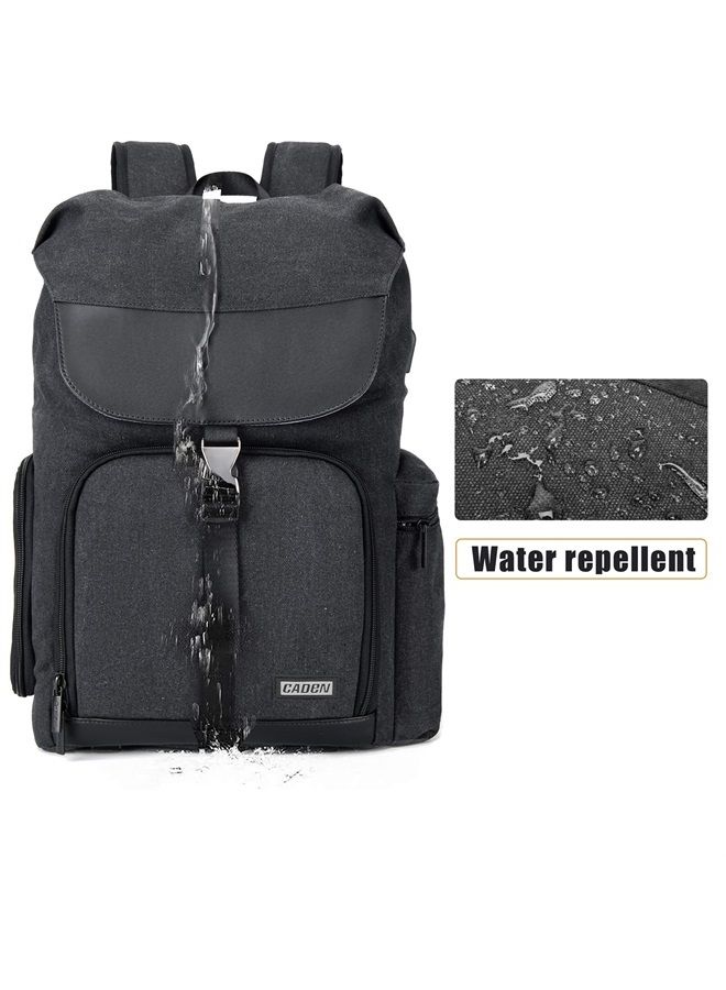 Caden Camera Backpack Canvas Camera Bag for DSLR/SLR Mirrorless Camera with 15.6 inches Laptop Compartment, Camera Case Compatible for Sony Canon Nikon Cameras and Lens Tripod Waterproof Black - Image 5