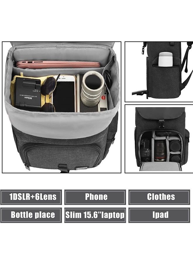 Caden Camera Backpack Canvas Camera Bag for DSLR/SLR Mirrorless Camera with 15.6 inches Laptop Compartment, Camera Case Compatible for Sony Canon Nikon Cameras and Lens Tripod Waterproof Black - Image 2