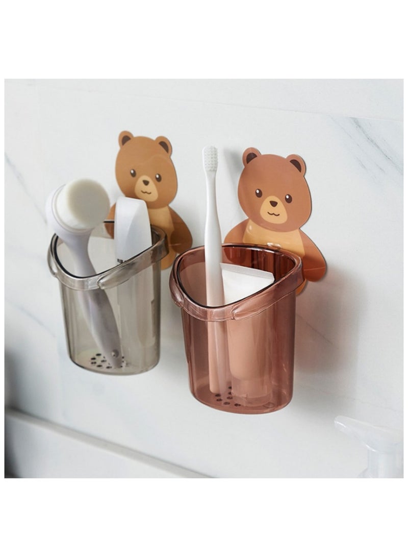 Toothbrush Holder Wall Mount (Set of 2 Pcs) Plastic Stand for Toothpaste, Comb, Brush, Cream, Lotion Kids Bathroom Cup Drain Waterproof Self-Adhesive  - Image 1