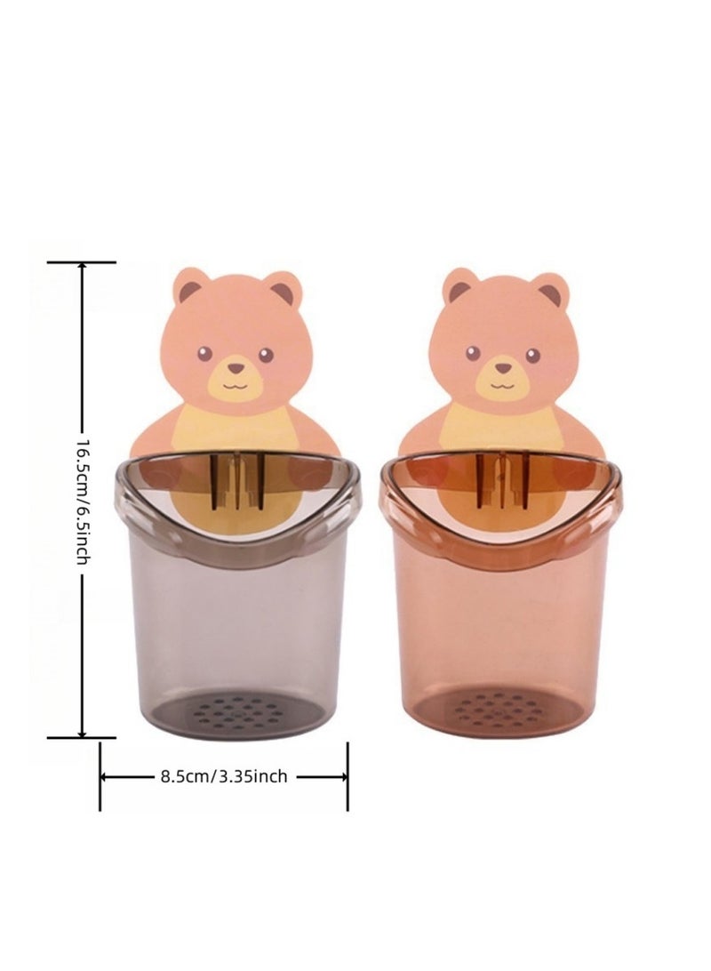 Toothbrush Holder Wall Mount (Set of 2 Pcs) Plastic Stand for Toothpaste, Comb, Brush, Cream, Lotion Kids Bathroom Cup Drain Waterproof Self-Adhesive  - Image 2