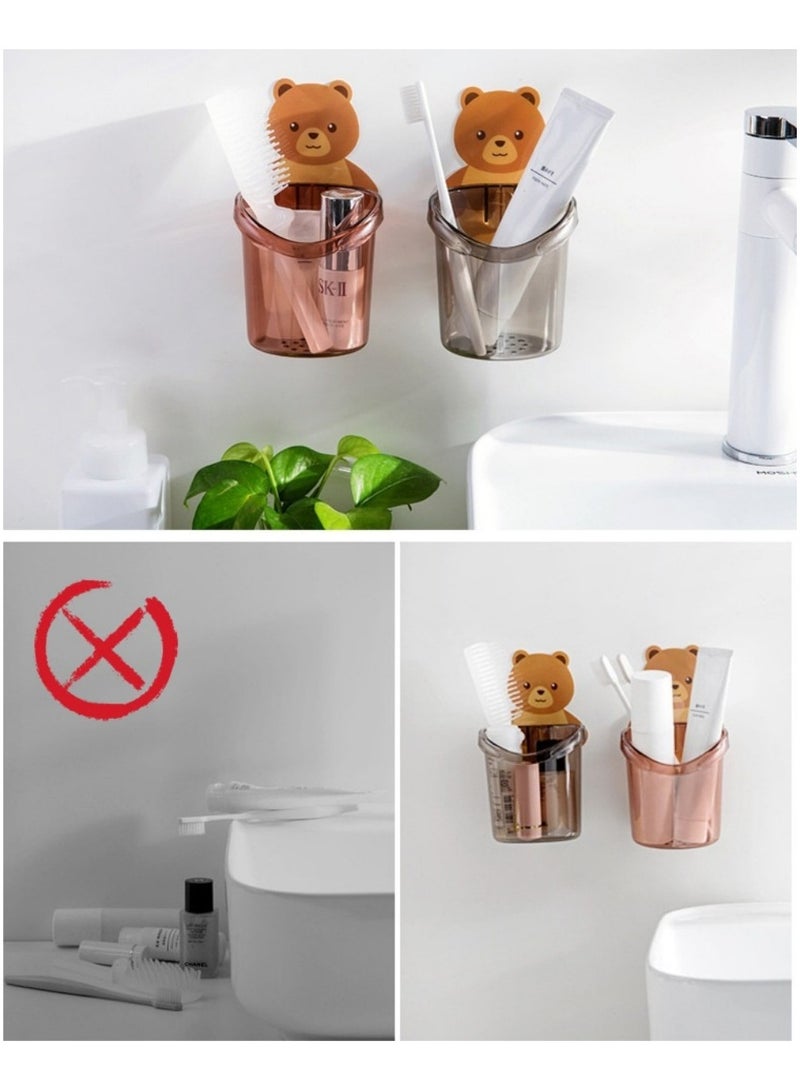 Toothbrush Holder Wall Mount (Set of 2 Pcs) Plastic Stand for Toothpaste, Comb, Brush, Cream, Lotion Kids Bathroom Cup Drain Waterproof Self-Adhesive  - Image 3
