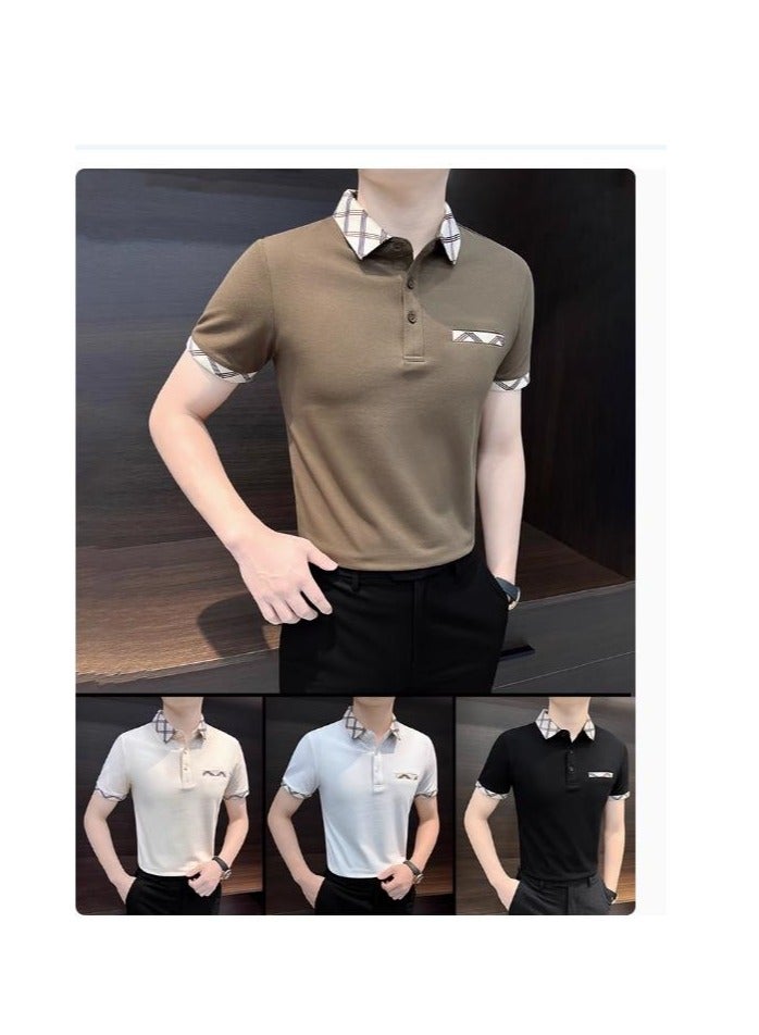 Men's Premium Contrasting Casual T-Shirt Short Sleeved Polo Shirt  - Image 4