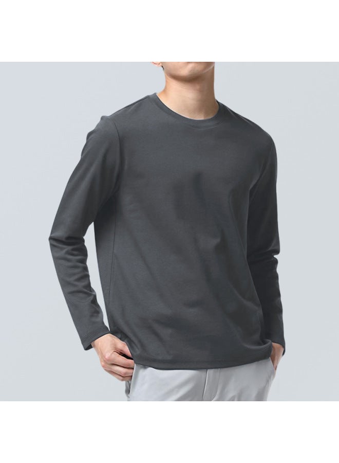 Autumn And Winter New Men's Round Neck Liquid Ammonia Long-sleeved T-shirt, Comfortable And Versatile Pure Color Bottoming Shirt, Trendyy Slim Top - Image 1