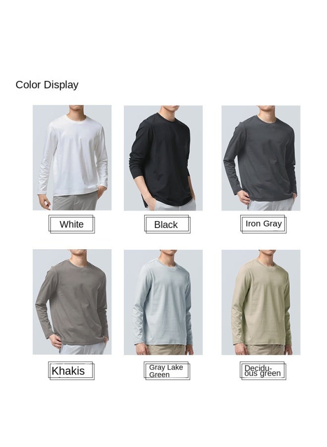 Autumn And Winter New Men's Round Neck Liquid Ammonia Long-sleeved T-shirt, Comfortable And Versatile Pure Color Bottoming Shirt, Trendyy Slim Top - Image 2