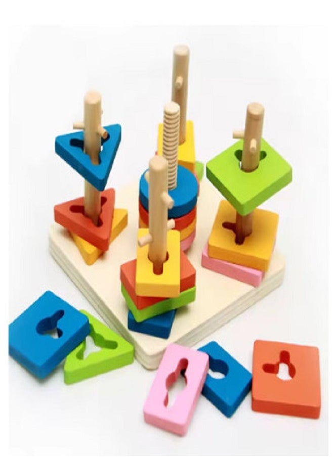 Baby Wooden Toys Educational Materials Engineering 5 Column Matching Color Shape Wooden Toy  - Image 2